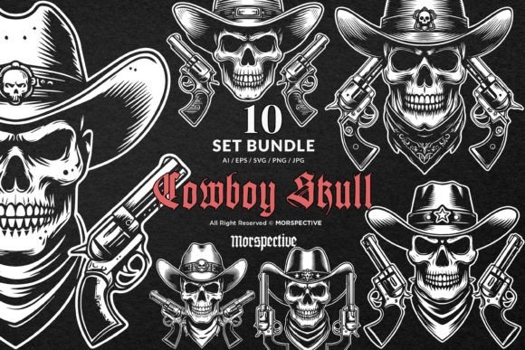 10 Bundle Dark Art Cowboy Skull Head Review for Embroidery Projects