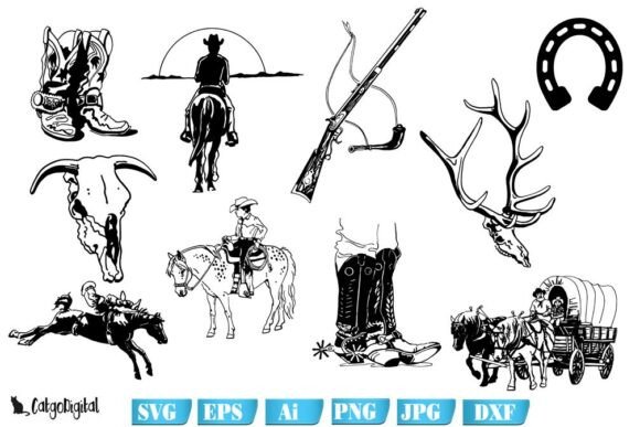 Cowboy Clipart Silhouettes for Real Embroidery Projects