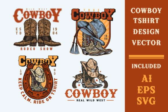 Cowboy Hand Drawn Vintage Logo Set Review for Real Embroidery Projects