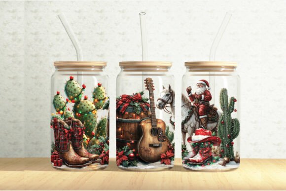 Western Christmas 16oz Glass Can Wrap Design Review